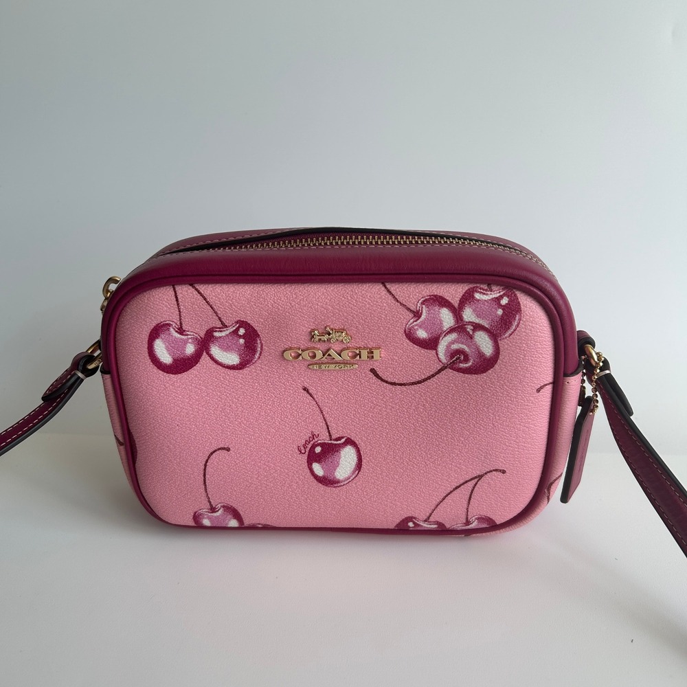 Coach Mini Jamie Camera Bag Pink Cherry Print Leather Crossbody CR173